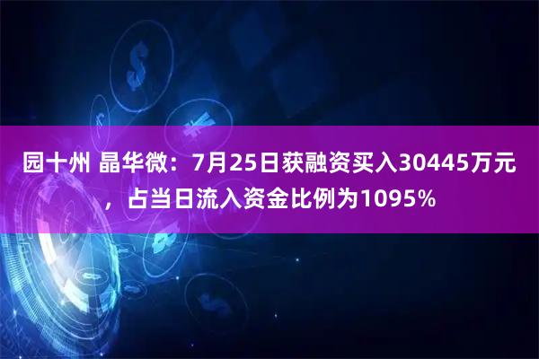 园十州 晶华微:7月25日获融资买入30445万元,占当日流入资金比例为1095%